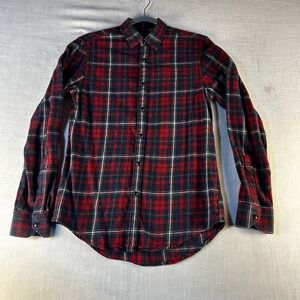 Zara Flannel Shirt Men Small Slim Fit Blue/Red classic Plaid  Long-Sleeve Snap